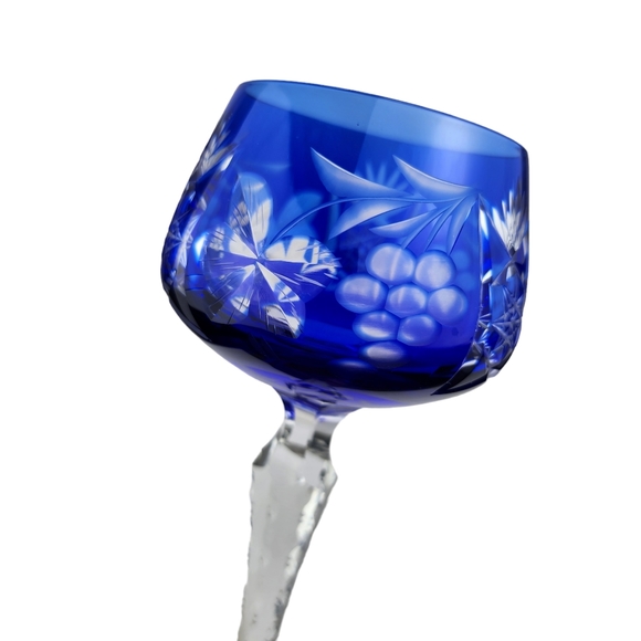 Imperial Crystal Cobalt Blue Hock Wine Traube Cut Glass - Picture 3 of 3